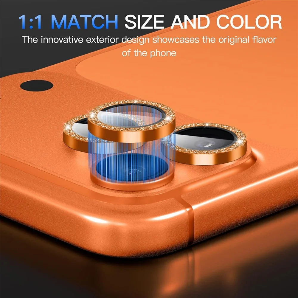 For iPhone 18 Pro Glitter Camera Lens Film Metal Ring+Tempered Glass Phone Lens Protector - Orange - 3