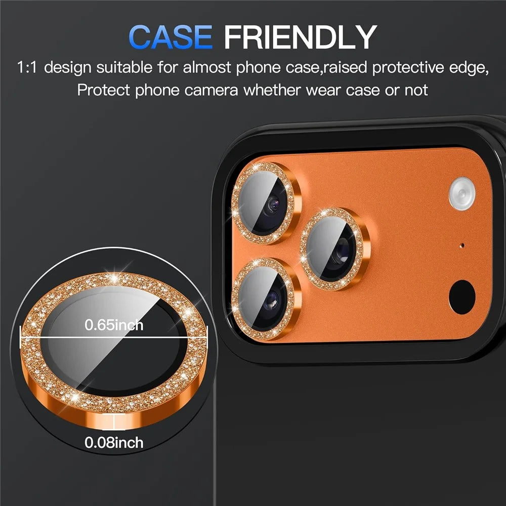 For iPhone 18 Pro Glitter Camera Lens Film Metal Ring+Tempered Glass Phone Lens Protector - Orange - 5