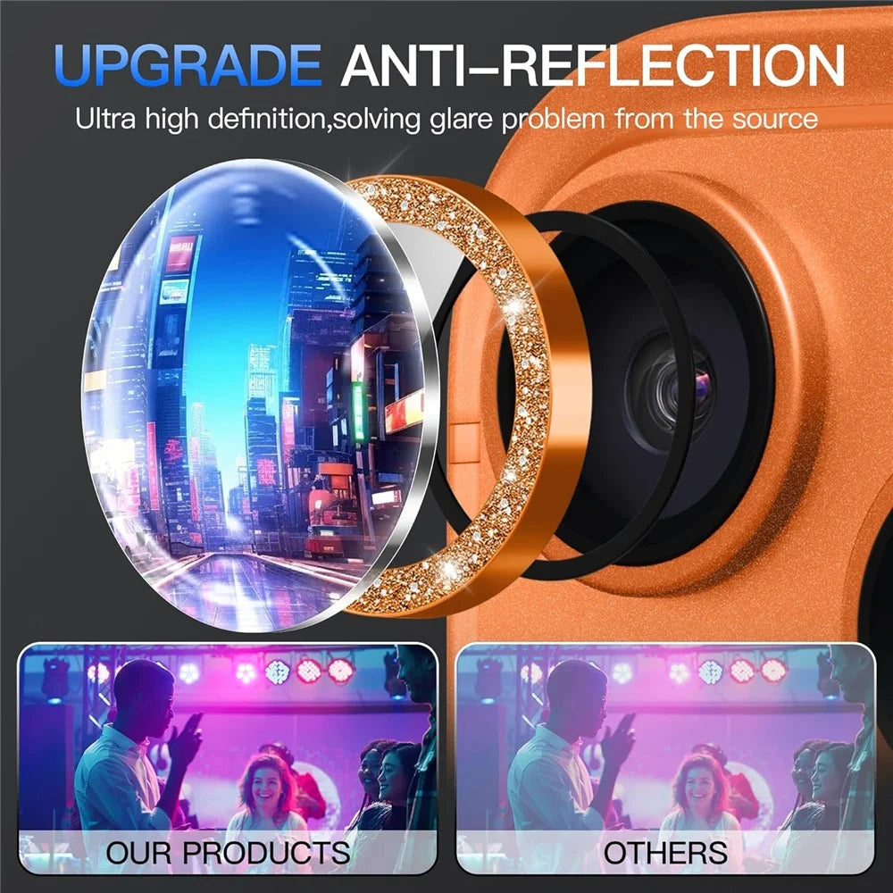 For iPhone 18 Pro Glitter Camera Lens Film Metal Ring+Tempered Glass Phone Lens Protector - Orange - 6