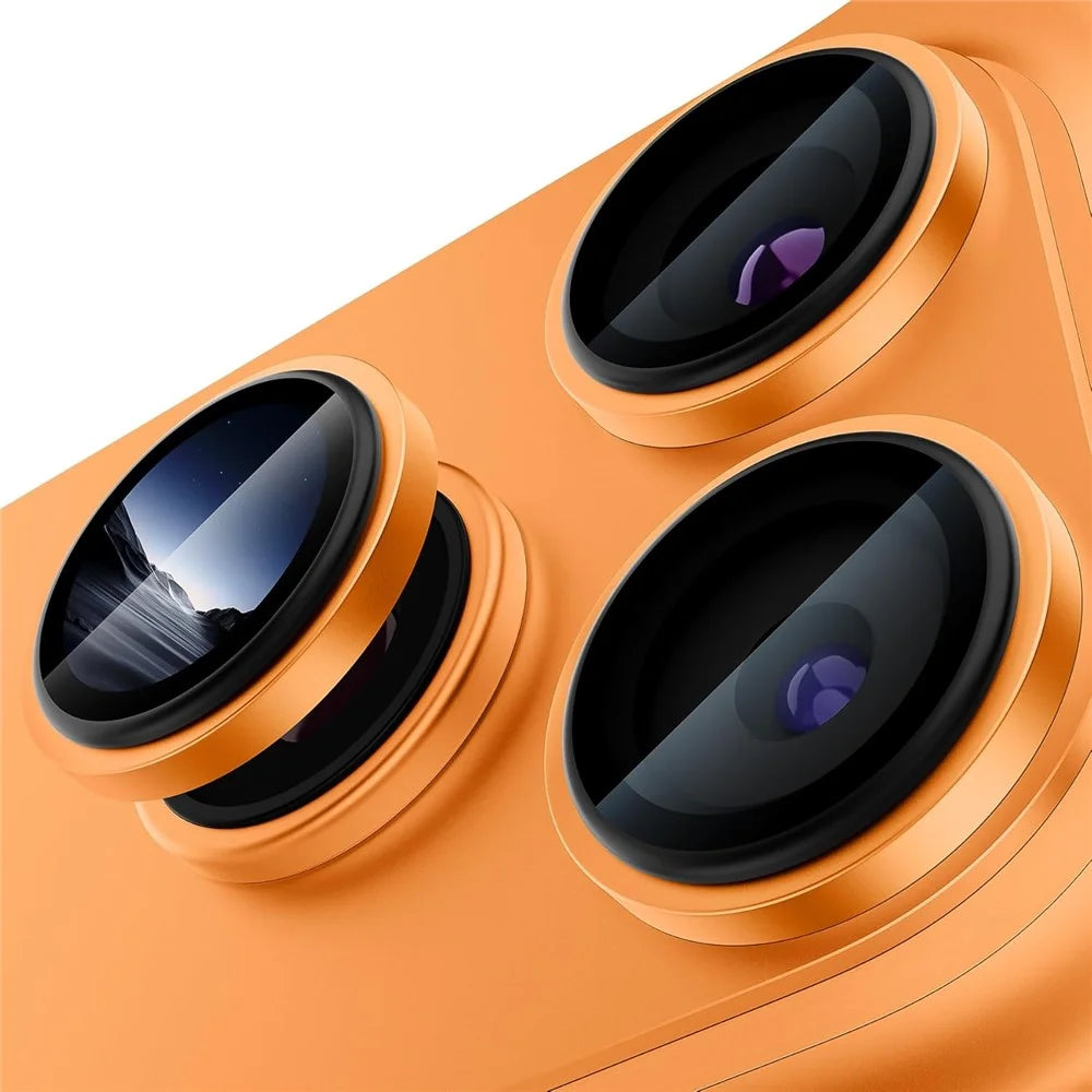 For iPhone 18 Pro Max 1Set Camera Lens Film Tempered Glass CD Vein Metal Ring Rear Lens Protector - Orange - 1