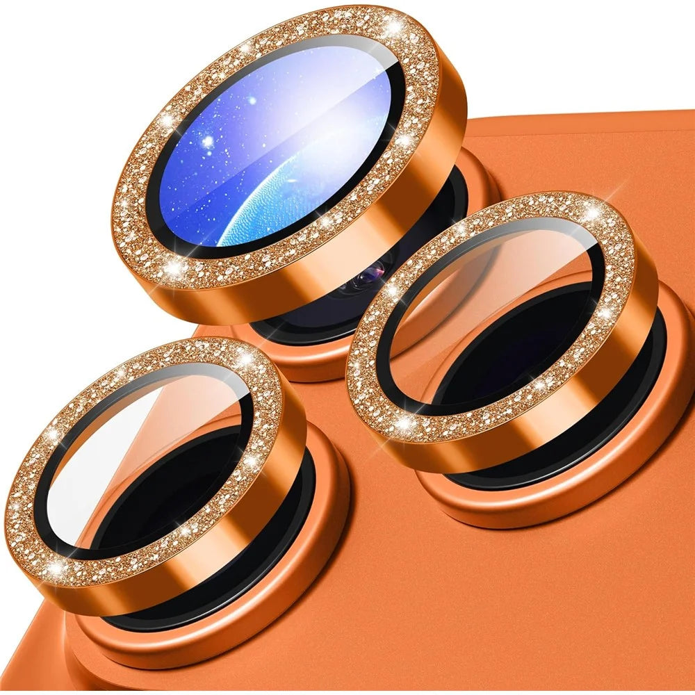 For iPhone 18 Pro Max Glitter Camera Lens Film Metal Ring + Tempered Glass Phone Lens Protector - Orange - 1