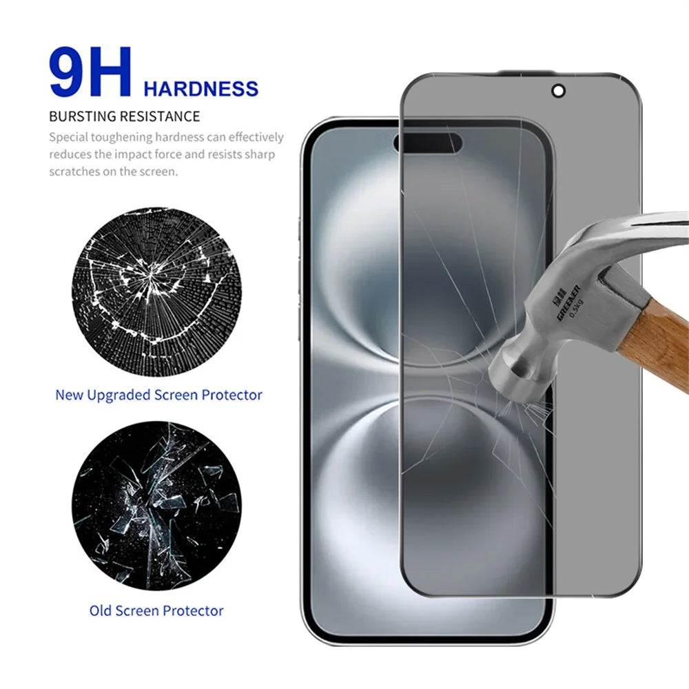 RURIHAI For iPhone 16 Plus / 15 Plus Privacy Screen Protector AR Anti-Reflective High Aluminium-Silicon Glass Film - Black - 3
