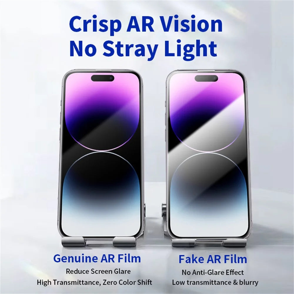 RURIHAI For iPhone 14 Pro Max Full Screen Protector AR Anti-Reflective HD Clear Tempered Glass Flim - Transparent - 5