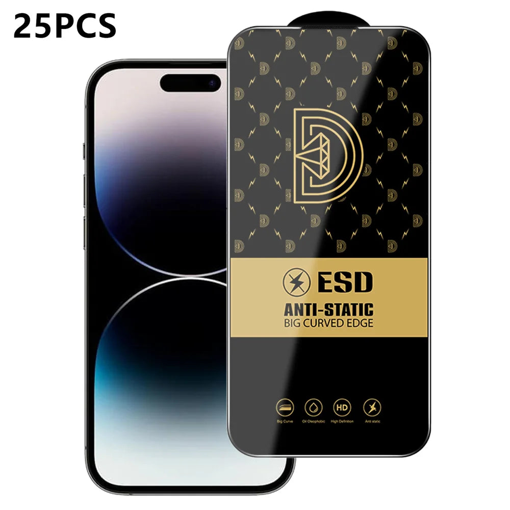 For iPhone 14 Pro 25Pcs Screen Protector Anti-static Silk Printing Medium Alumina Glass HD Clear Film - Transparent - 1
