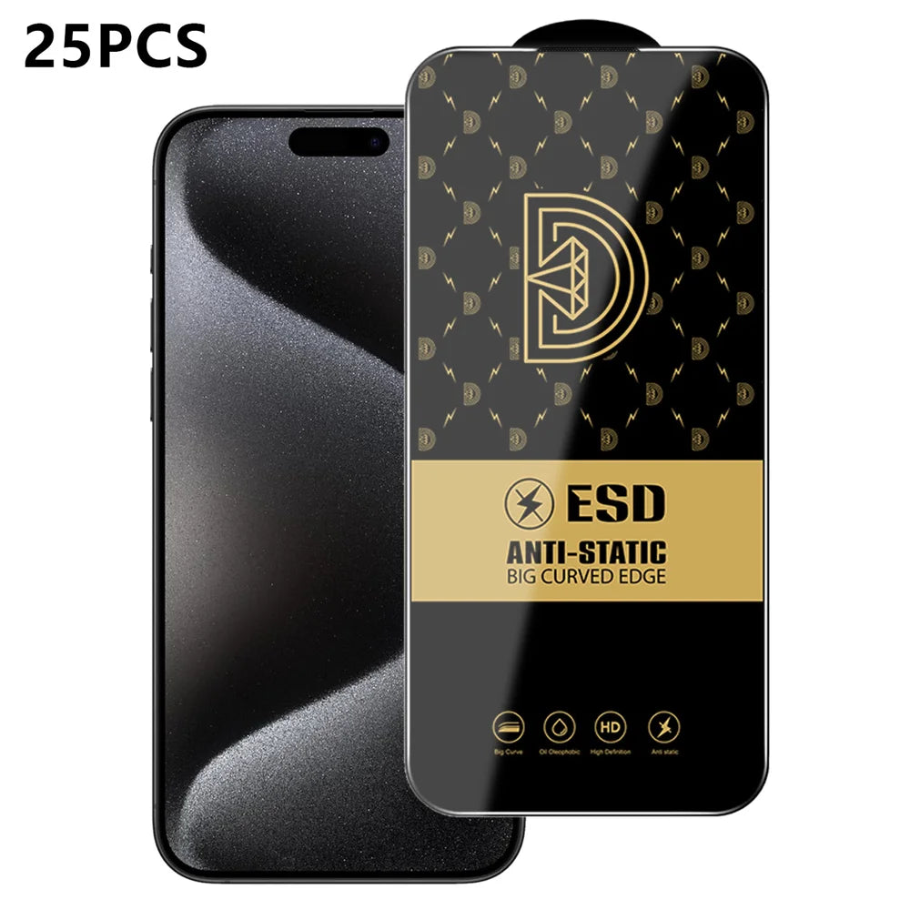 For iPhone 15 Pro 25Pcs Screen Protector Anti-static Silk Printing Medium Alumina Glass HD Clear Film - Transparent - 1