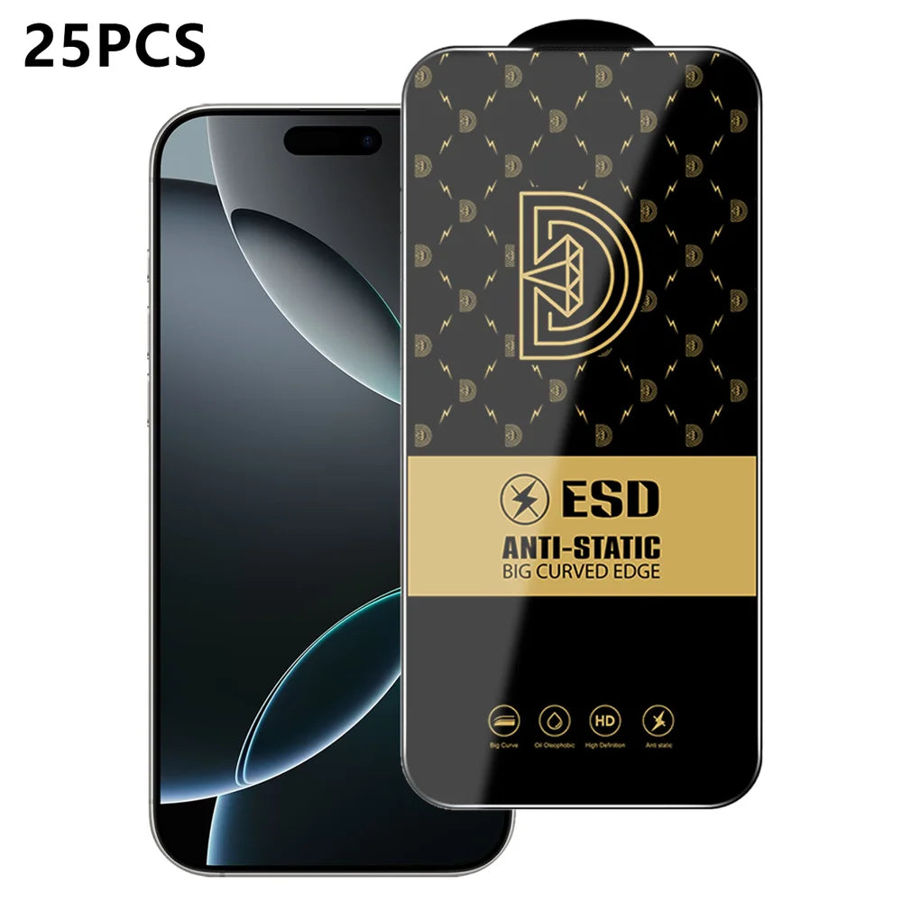 For iPhone 16 Pro Max 25Pcs Screen Protector Anti-static Silk Printing Medium Alumina Glass HD Clear Film - Transparent - 1