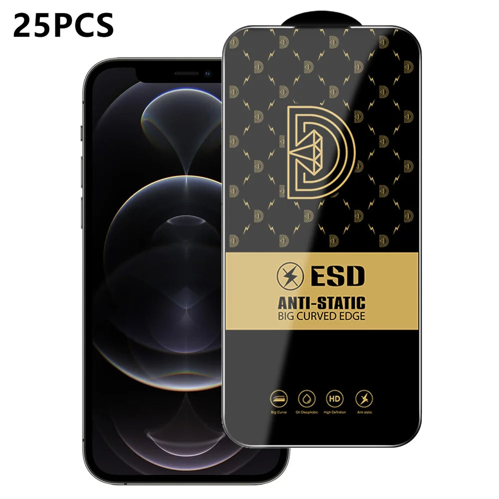 For iPhone 12 Pro Max 25Pcs Screen Protector Anti-static Silk Printing Medium Alumina Glass HD Clear Film - Transparent - 1