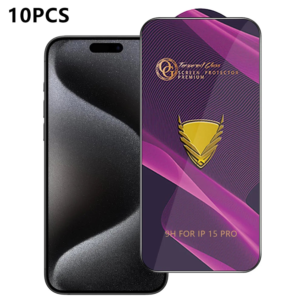 For iPhone 15 Pro 10Pcs Screen Protector Full Cover Anti-Static Clear High Aluminium-silicon Glass Film - Transparent - 1