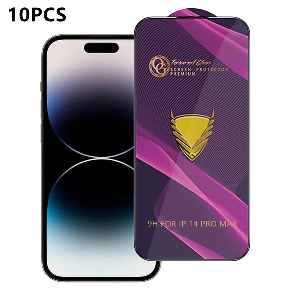 For iPhone 14 Pro Max 10Pcs Screen Protector Full Cover Anti-Static Clear High Aluminium-silicon Glass Film - Transparent - 1