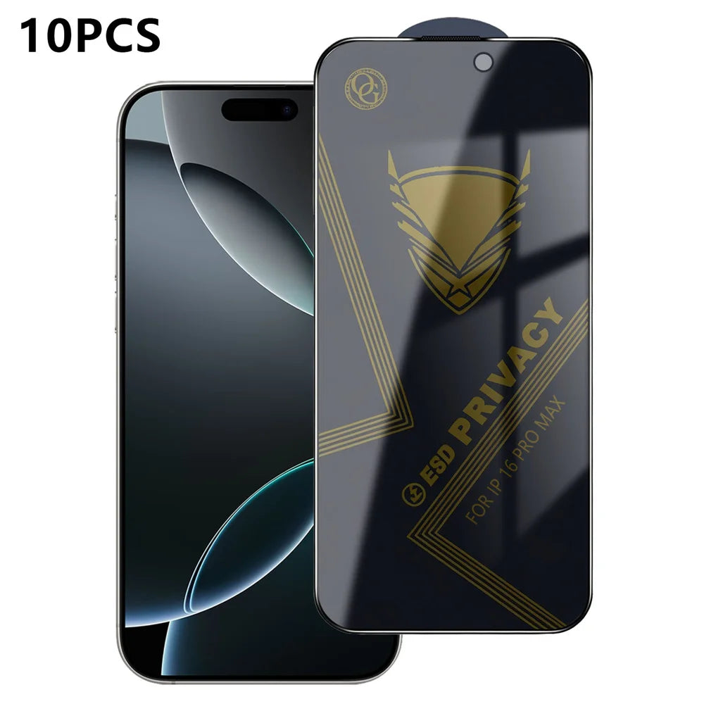 For iPhone 16 Pro Max 10Pcs Privacy Screen Protector 28° Anti-Spy Anti-Static High Aluminium-silicon Glass Film - Black - 1