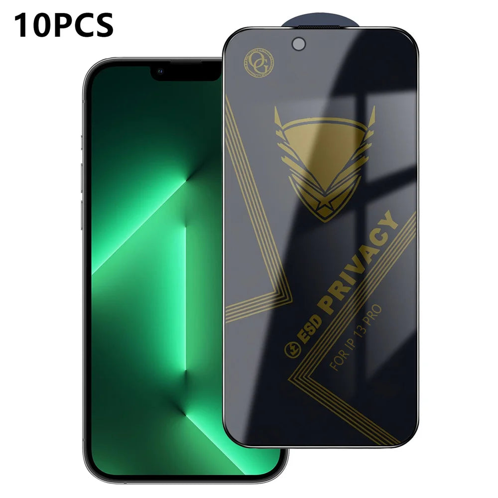 For iPhone 13 Pro 10Pcs Privacy Screen Protector 28° Anti-Spy Anti-Static High Aluminium-silicon Glass Film - Black - 1