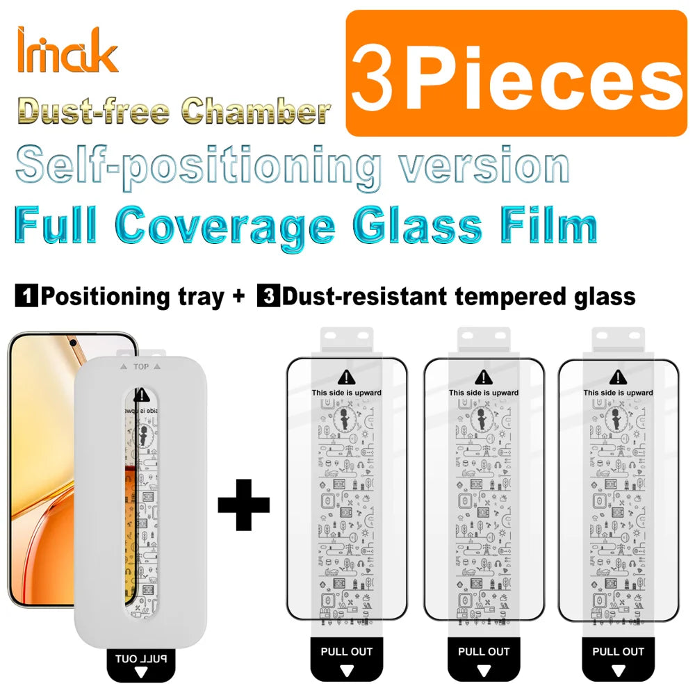 IMAK for Honor X80 Pro Max 5G 3Pcs Tempered Glass Full Screen Protector Full Glue Film with Dust-free Installation Tool (Fingerprint Unlock) - Black - Transparent - 2