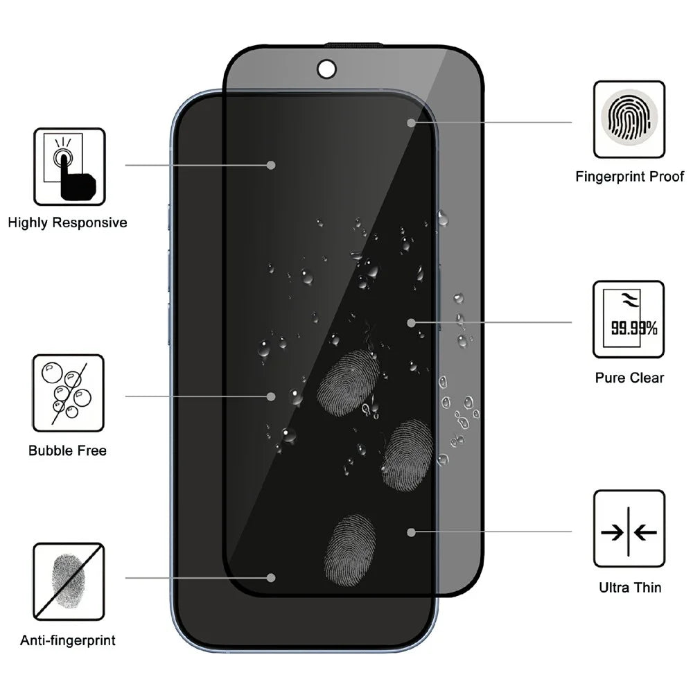 For iPhone 18 Pro Max Tempered Glass Screen Protector 2.5D Arc Edge Anti-Spy Film - 2