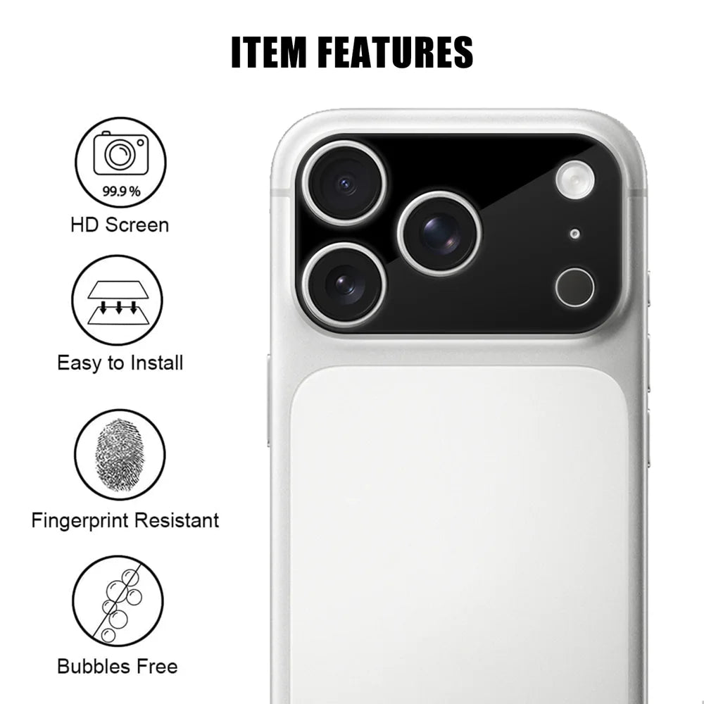 For iPhone 18 Pro Max Full Cover Camera Lens Protector Silk Print HD Anti Fingerprint AR Tempered Glass Lens Film - Black - 2