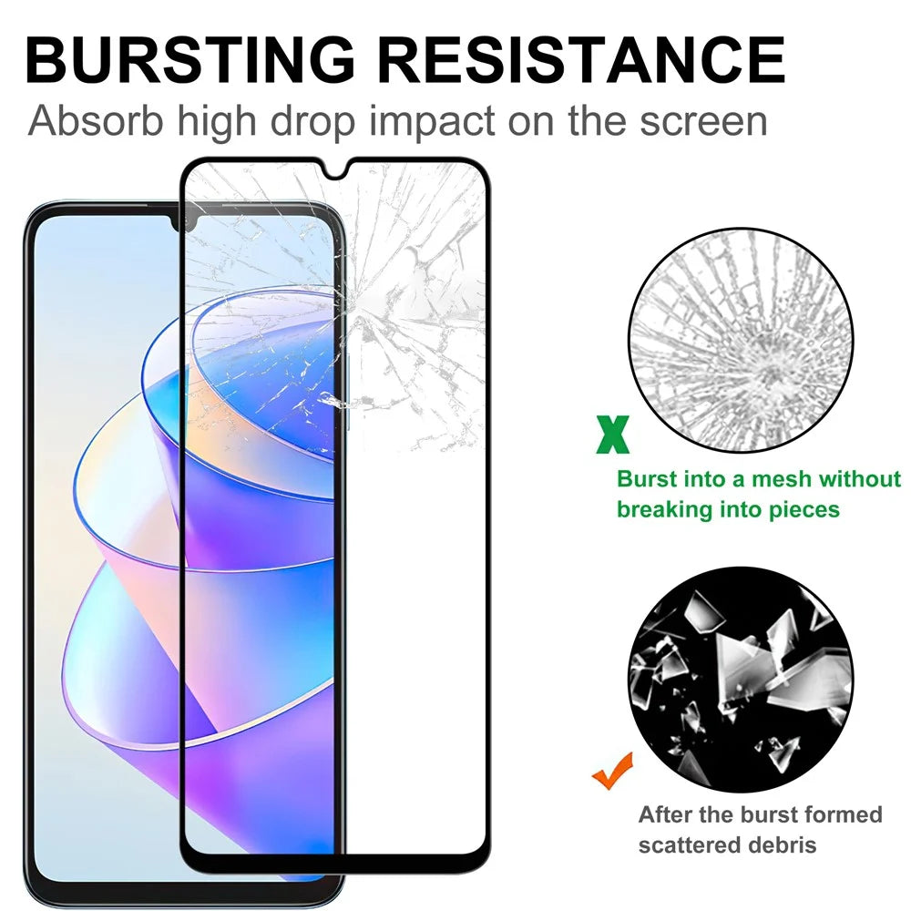 For Honor X7a 5G Shatterproof Screen Protector HD Clear Black Edge Full Glue Tempered Glass Film - 4