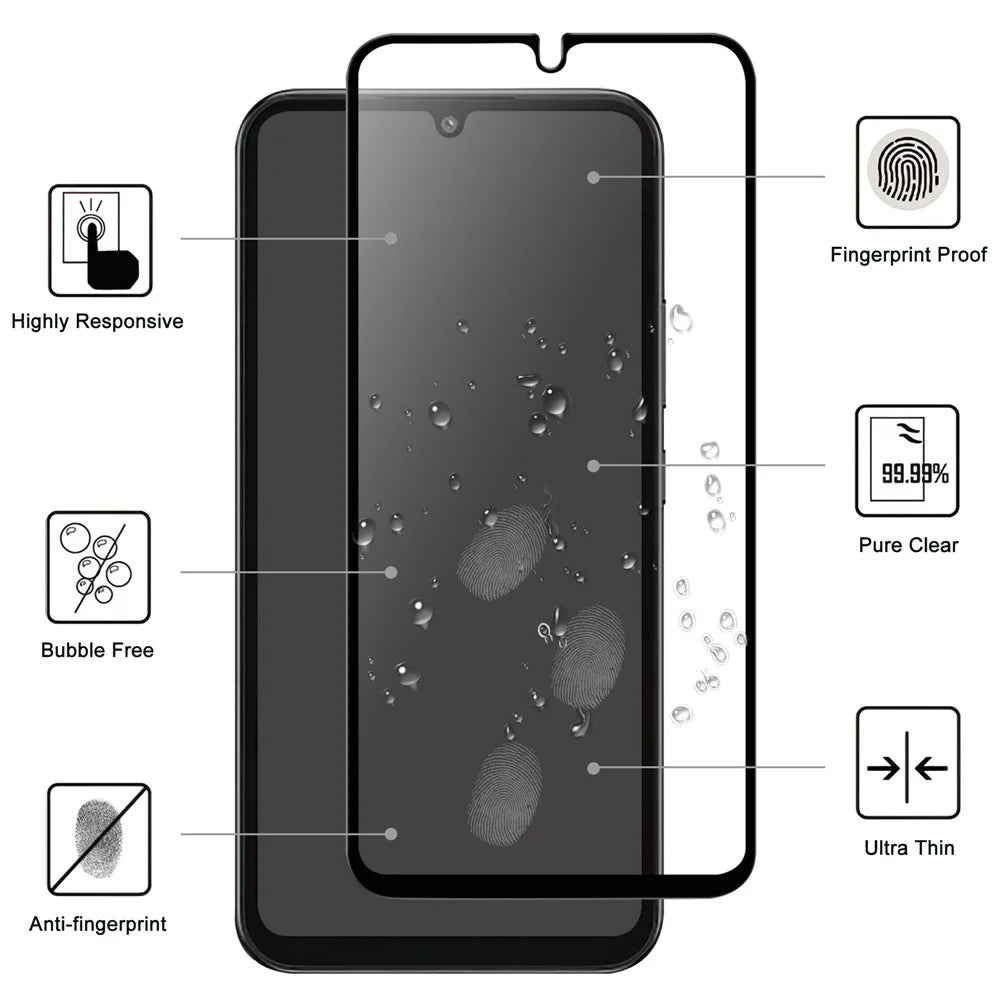 Sensitive Touch Screen Protector for Samsung Galaxy A34 5G , HD Clear Black Edge Full Glue Tempered Glass Film - 2