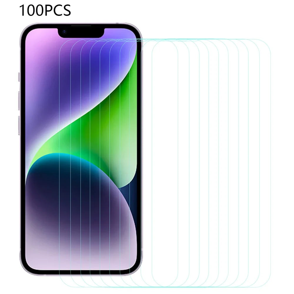 100Pcs Tempered Glass Film for iPhone 17e / 16e / 13 / 14 / 13 / 13 Pro HD Clear Cell Phone Screen Protector (No Package, with Wipes Set, Dust-absorber, Guide Sticker) - 1