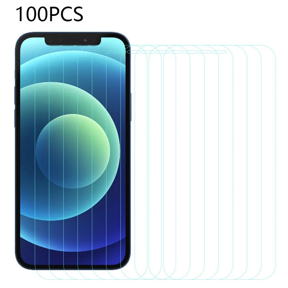 100Pcs For iPhone 12 6.1 inch / 12 Pro 6.1 inch HD Film Arc Edge Tempered Glass Phone Screen Protector (No Package, with Wipes Set, Dust-absorber, Guide Sticker) - 1