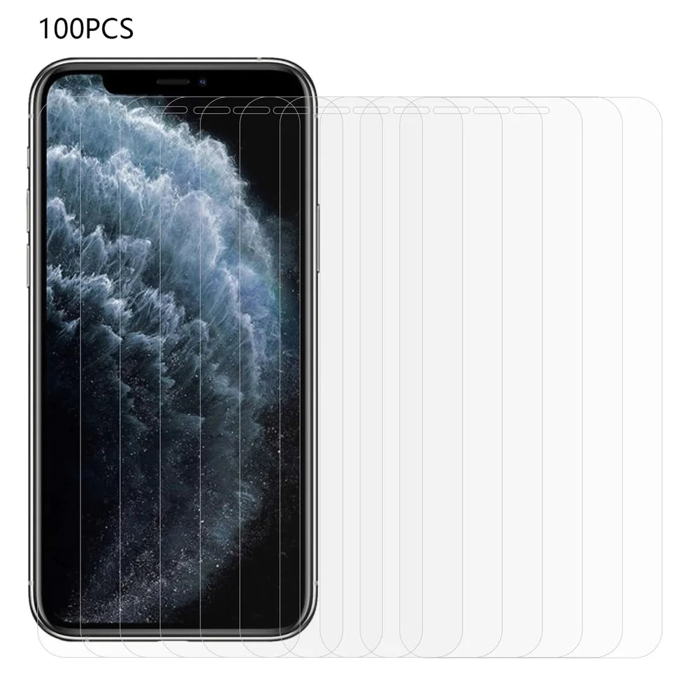 100Pcs For iPhone 11 Pro Max 6.5 inch Tempered Glass Protective Film Ultra Clear Full Glue Arc Edge Screen Protector (No Package, with Wipes Set, Dust-absorber, Guide Sticker) - 1