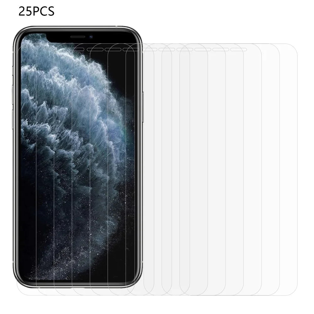 25Pcs For iPhone 11 Pro 5.8 inch Tempered Glass Screen Protector HD Clear Arc Edge Phone Protective Film (No Package, with Wipes Set, Dust-absorber, Guide Sticker) - 1