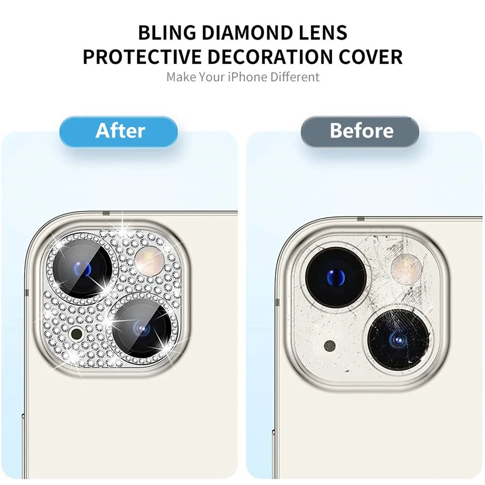 ENKAY HAT PRINCE For iPhone 14 / 14 Plus Camera Lens Protector Rhinestone Decor Aluminum Alloy+Tempered Glass Lens Film - Silver - 2