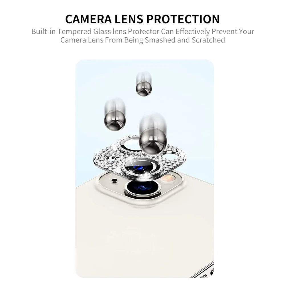 ENKAY HAT PRINCE For iPhone 14 / 14 Plus Camera Lens Protector Rhinestone Decor Aluminum Alloy+Tempered Glass Lens Film - Silver - 3
