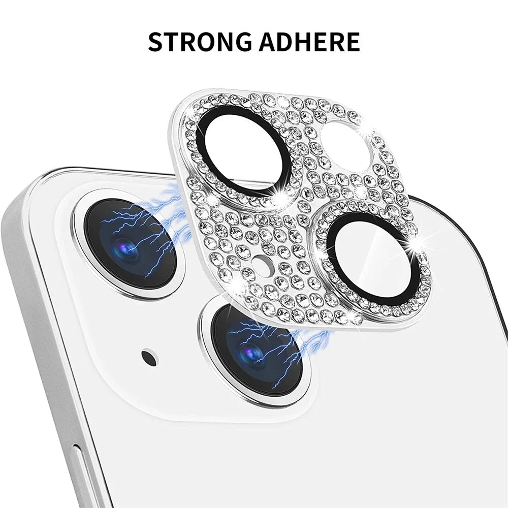 ENKAY HAT PRINCE For iPhone 14 / 14 Plus Camera Lens Protector Rhinestone Decor Aluminum Alloy+Tempered Glass Lens Film - Silver - 4
