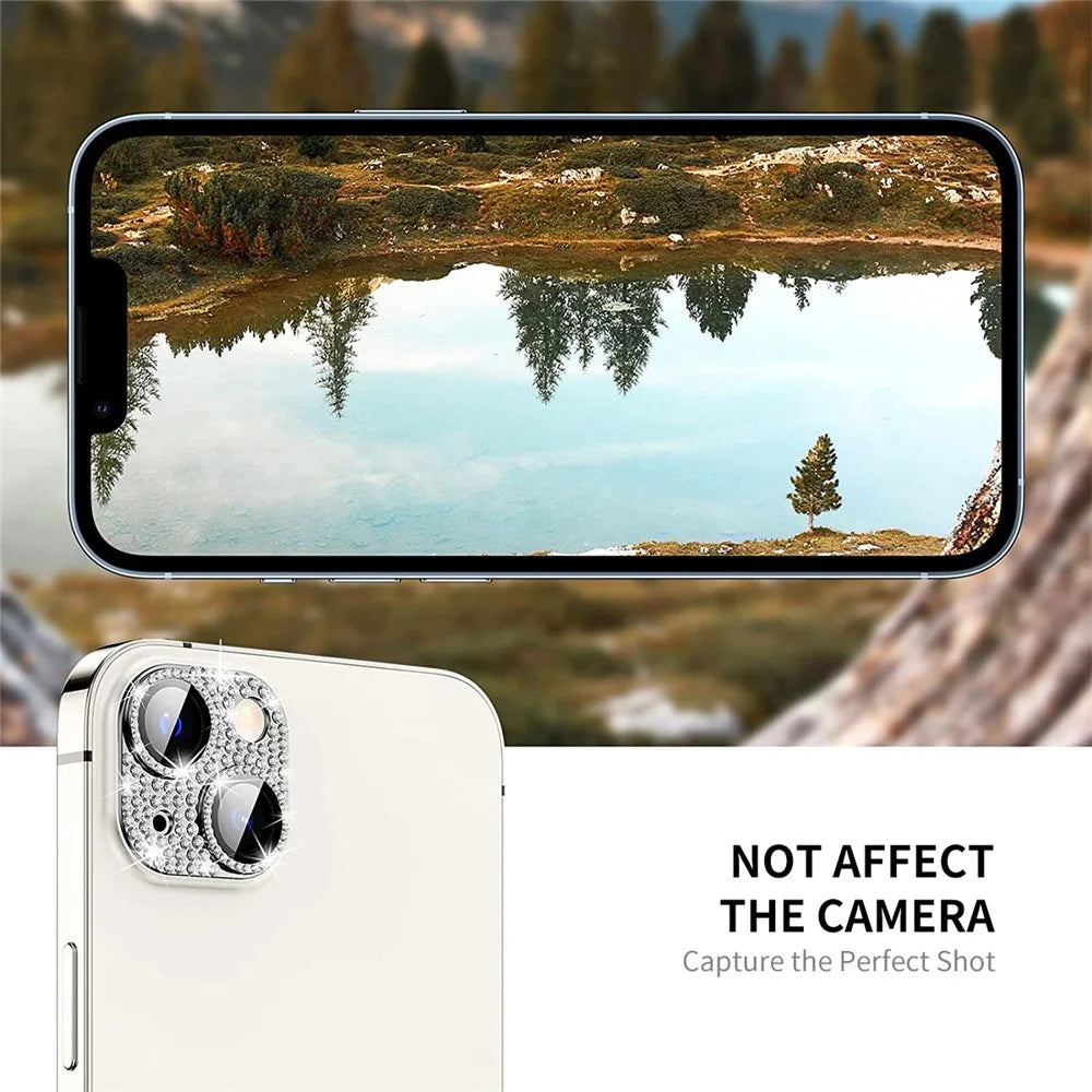 ENKAY HAT PRINCE For iPhone 14 / 14 Plus Camera Lens Protector Rhinestone Decor Aluminum Alloy+Tempered Glass Lens Film - Silver - 6