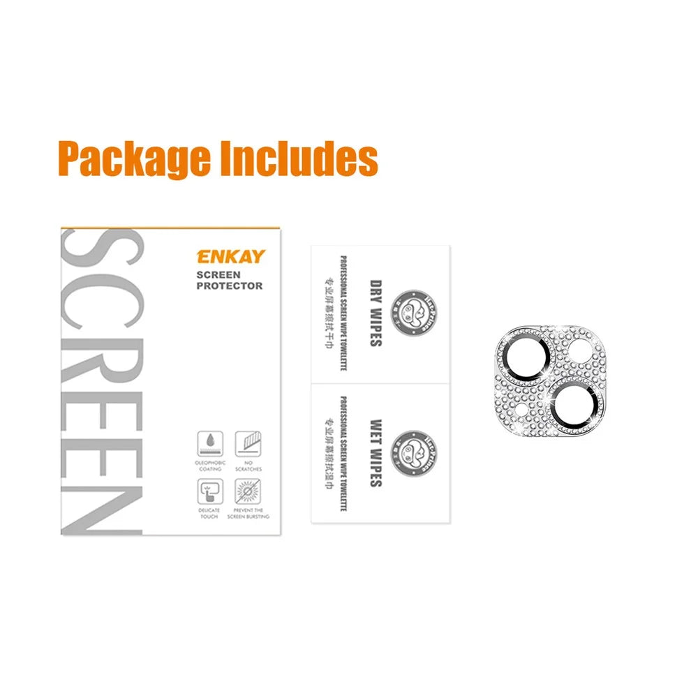 ENKAY HAT PRINCE For iPhone 14 / 14 Plus Camera Lens Protector Rhinestone Decor Aluminum Alloy+Tempered Glass Lens Film - Silver - 7