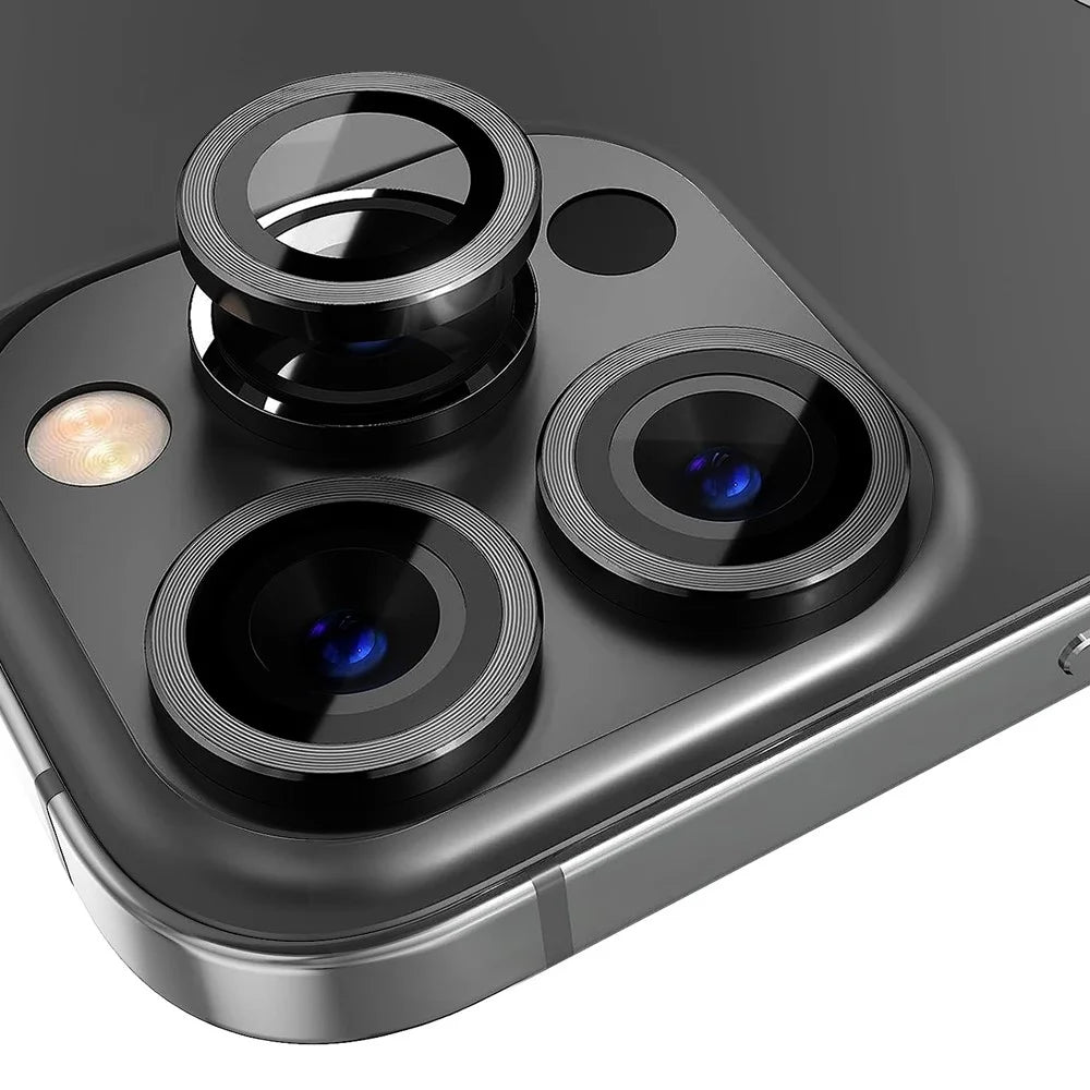 NORTHJO 1 Set For iPhone 14 Pro Max / 14 Pro Camera Lens Protector Tempered Glass+CD Vein Metal Ring Rear Lens Film - Black - 1
