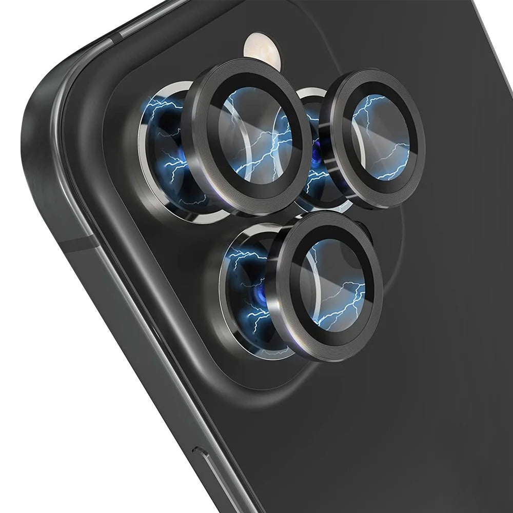 NORTHJO 1 Set For iPhone 14 Pro Max / 14 Pro Camera Lens Protector Tempered Glass+CD Vein Metal Ring Rear Lens Film - Black - 2