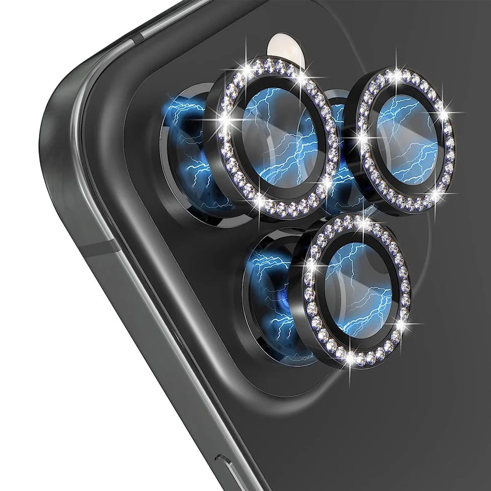NORTHJO 1 Set For iPhone 13 Pro / 13 Pro Max Camera Lens Protector Bling Tempered Glass + Metal Individual Ring Rhinestone Lens Film - Black - 2