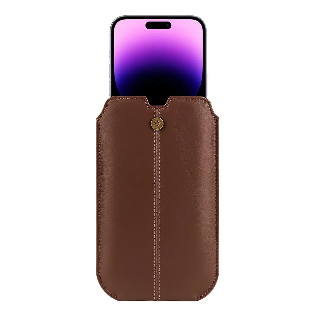 Genuine Cow Leather Belt Case for Universal 6.1-inch Phone Card Holder Cell Phone Holster Pouch with Belt Clip - Coffee - 5