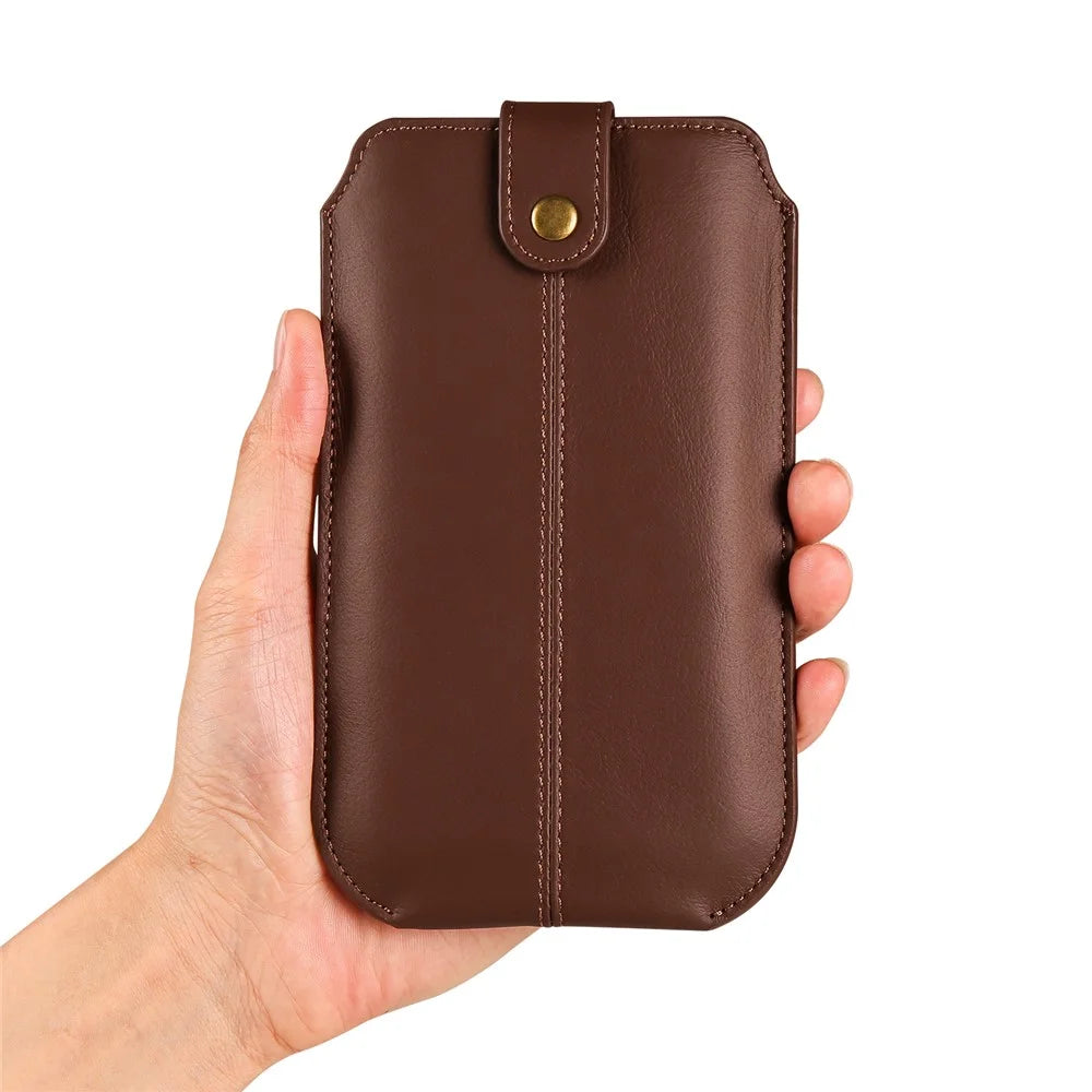 Genuine Cow Leather Belt Case for Universal 6.1-inch Phone Card Holder Cell Phone Holster Pouch with Belt Clip - Coffee - 6