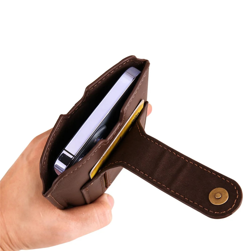 Genuine Cow Leather Belt Case for Universal 6.1-inch Phone Card Holder Cell Phone Holster Pouch with Belt Clip - Coffee - 7