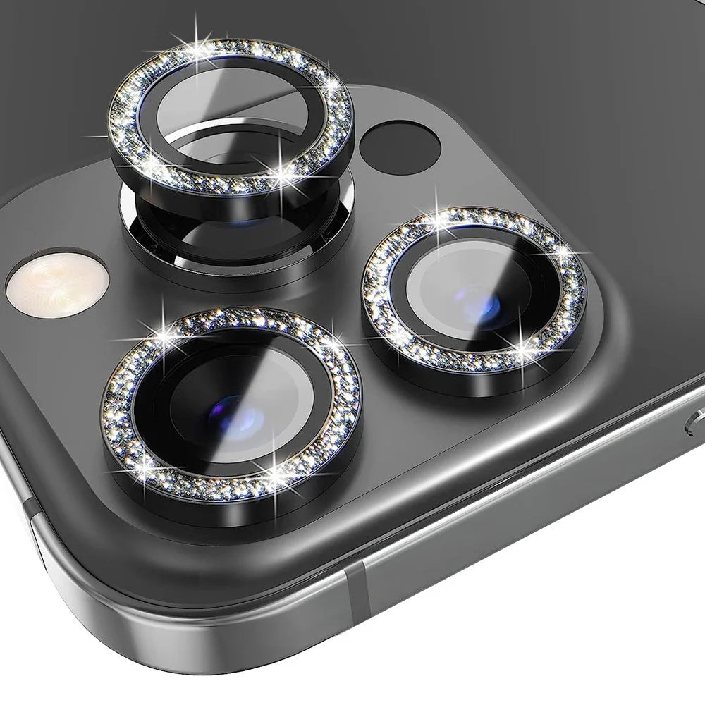 NORTHJO 1 Set For iPhone 12 Pro Max Anti-scratch Glitter Camera Lens Protector Tempered Glass+Metal Individual Ring Cover Film - Black - 2