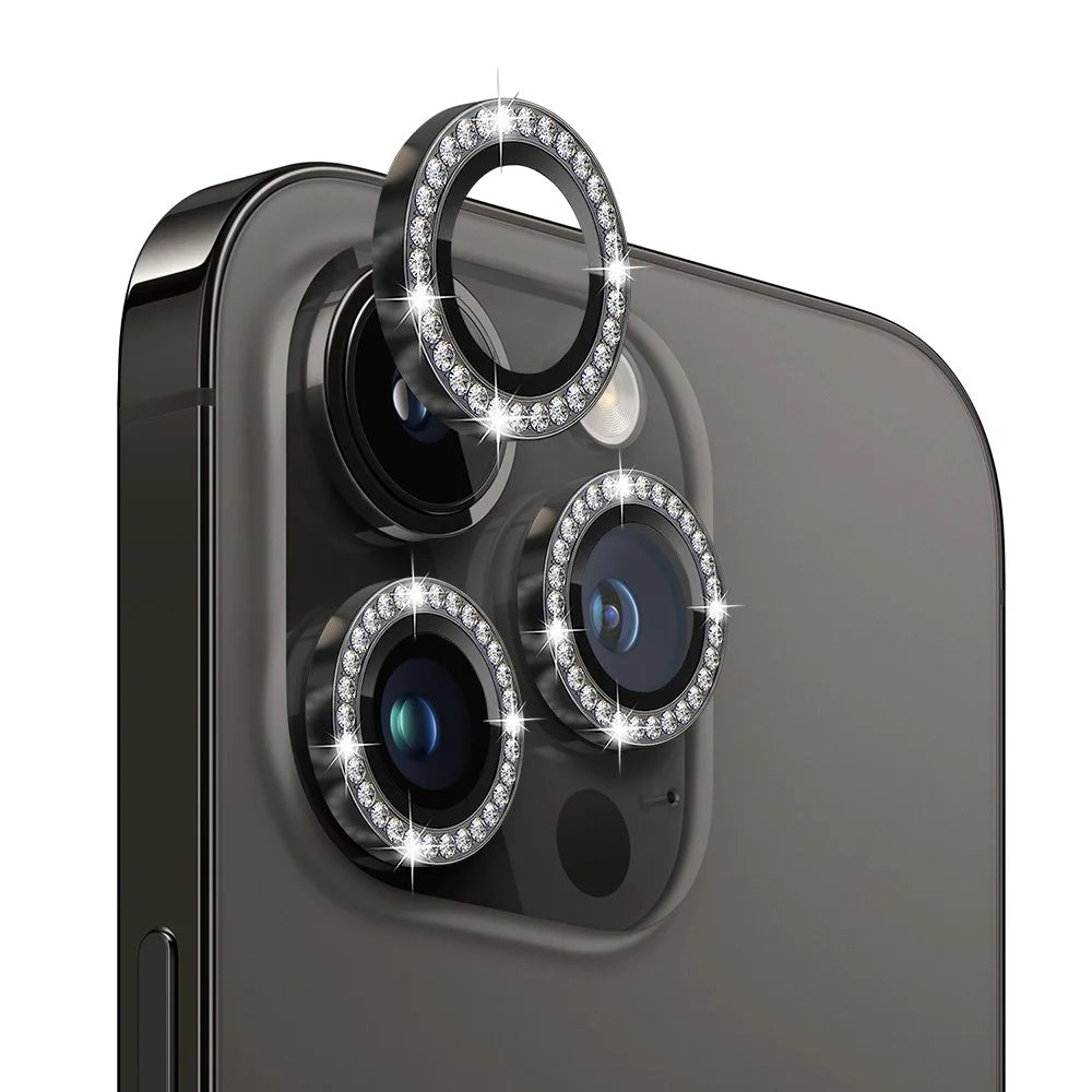 NORTHJO 1 Set For iPhone 12 Pro Max Tempered Glass+Metal Individual Ring Rhinestone Lens Film Bling Camera Lens Protector - Black - 1