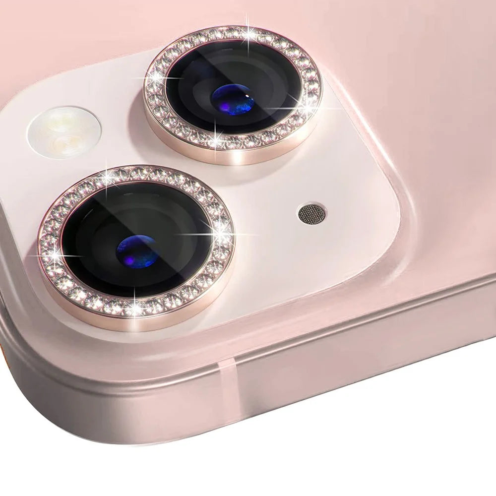 NORTHJO 1 Set For iPhone 13 / 13 mini Tempered Glass+Metal Individual Ring Rhinestone Lens Film HD Clear Camera Lens Protector - Rose Gold - 2