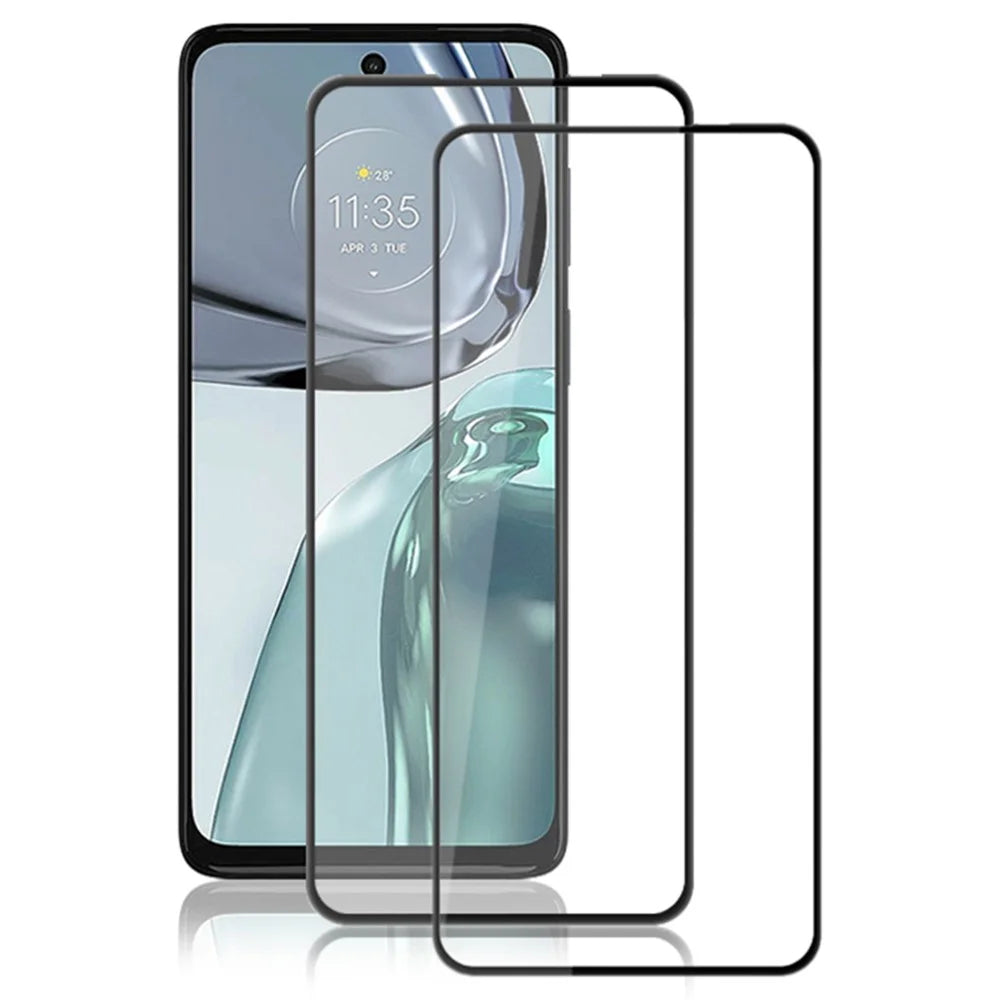 AMORUS 2Pcs Full Screen Protector for Motorola Moto G62 5G , Tempered Glass Silk Printing Clear Film - Black - 1