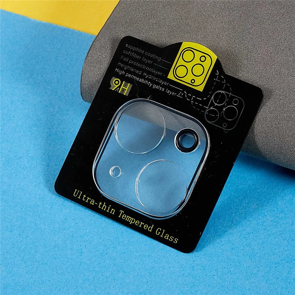 For iPhone 15 / 15 Plus Tempered Glass Lens Film Anti-explosion Silk Printing Camera Lens Protector with Bottom Plate - 5