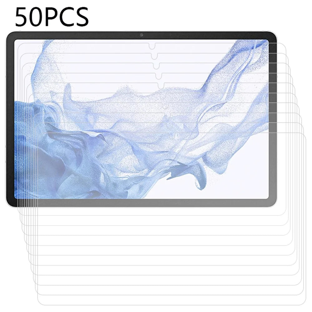 50Pcs Tempered Glass Film for Samsung Galaxy Tab S11 / S10 Lite / S9 / S7 / S8 Sensitive Touch HD Tablet Screen Protector (No Package, with Wipes Set, Dust-absorber, Guide Sticker) - 1