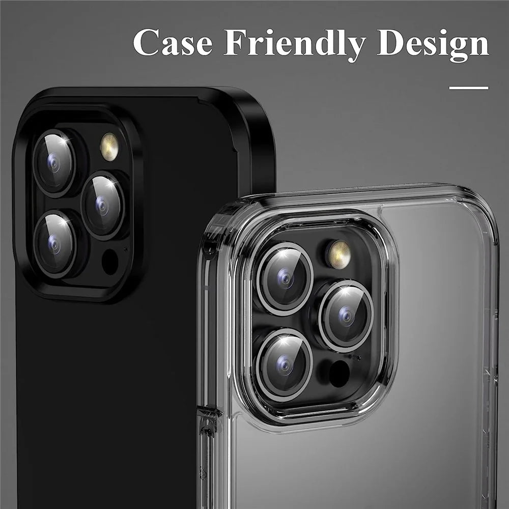 For iPhone 15 Pro / 15 Pro Max Camera Lens Protector Set CD Vein Metal Individual Ring Tempered Glass Lens Film - Black - 2