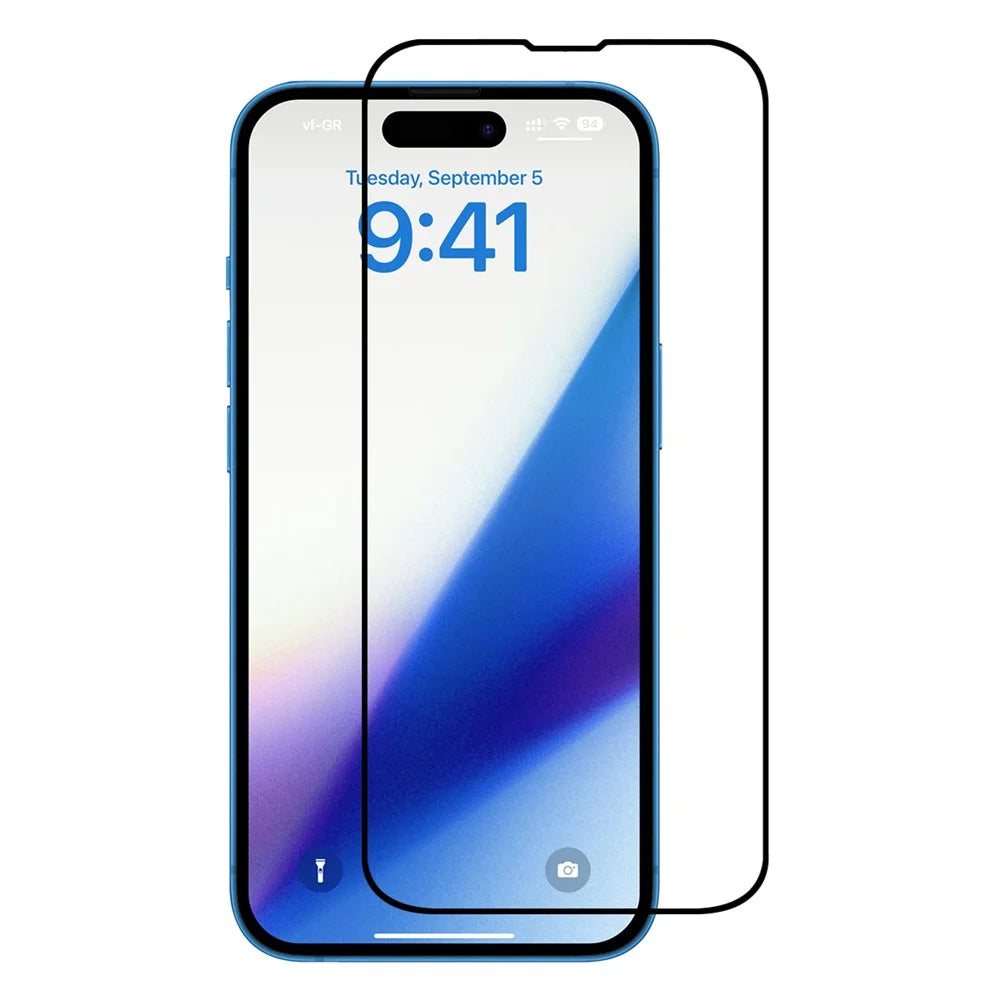 Silk Printing Screen Protector for iPhone 15 Pro , Full Glue High Aluminum-silicon Glass Full Cover Phone Screen Film - 1
