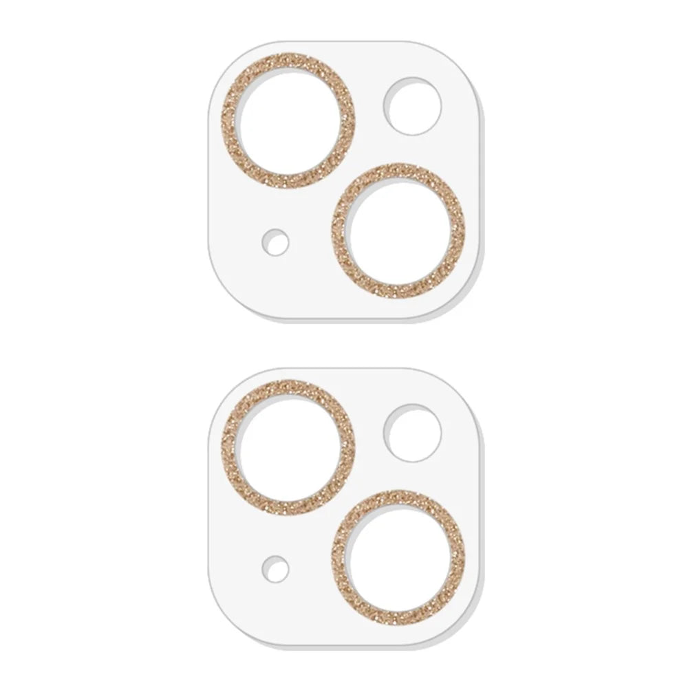 2PCS for iPhone 15 / 15 Plus 3D Integrated Camera Lens Protector Glitter Ring Tempered Glass Anti-Scratch Lens Film - Gold - 2