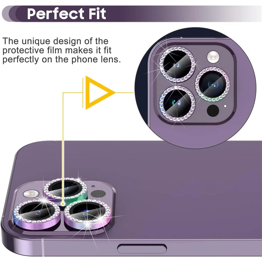 For iPhone 14 Pro / 14 Pro Max 1 Set Camera Lens Protector Tempered Glass Colorful Rhinestone Metal Ring Lens Film - 2