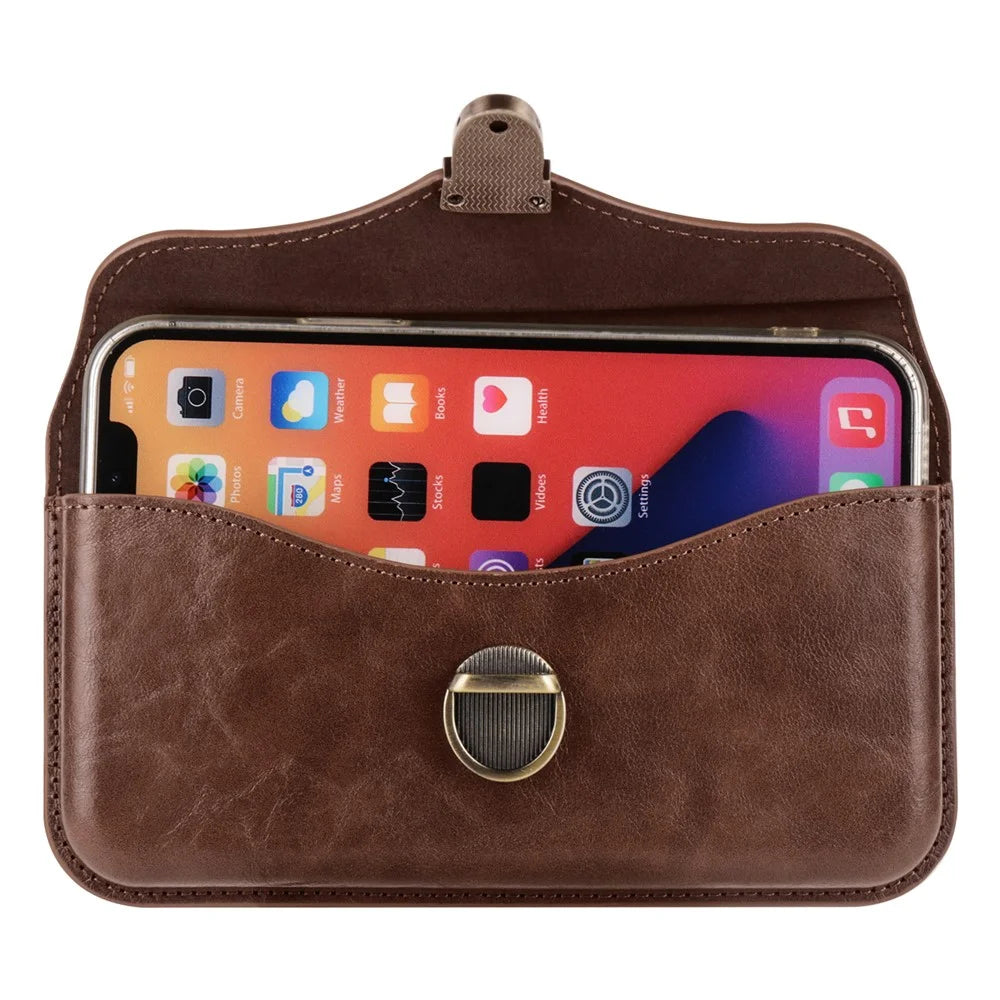 6.1-inch Phone Waist Bag Horizontal Belt Holster PU Leather Smartphone Case Pouch - 6.1-inch / Brown - 4