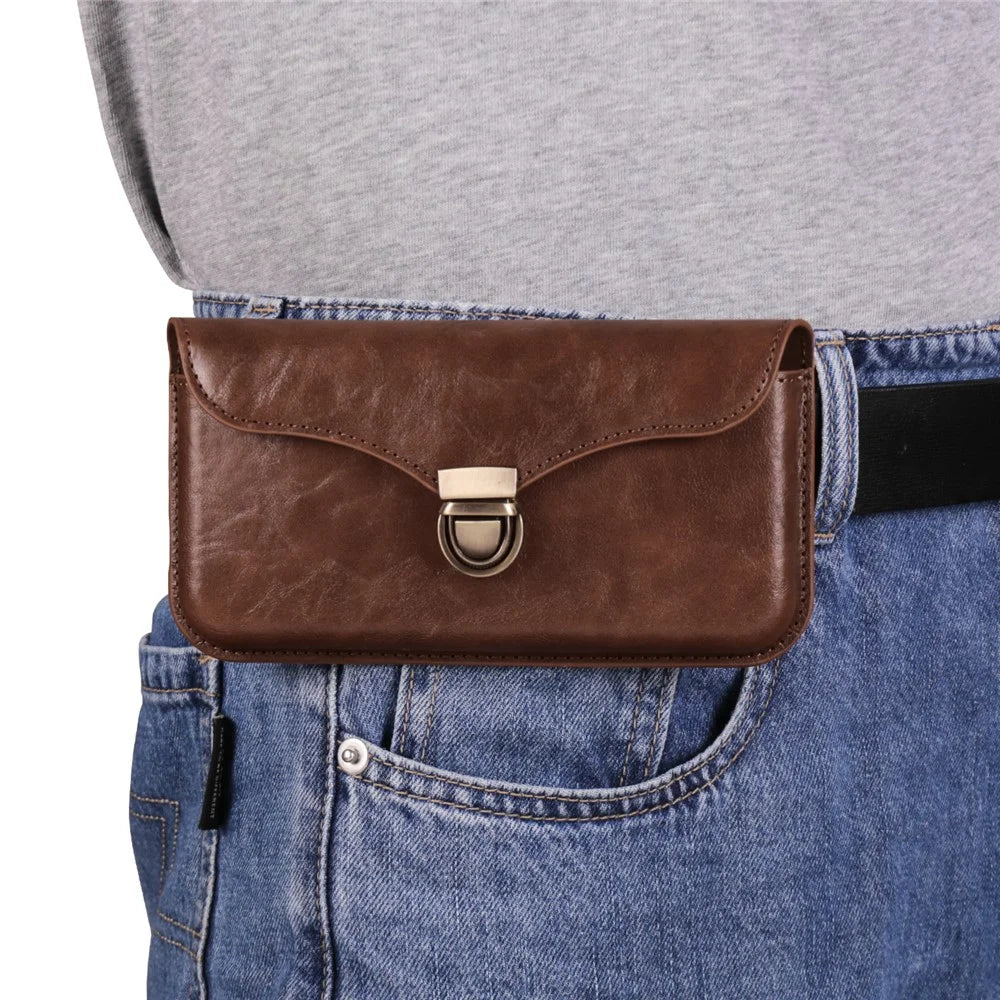 6.1-inch Phone Waist Bag Horizontal Belt Holster PU Leather Smartphone Case Pouch - 6.1-inch / Brown - 5