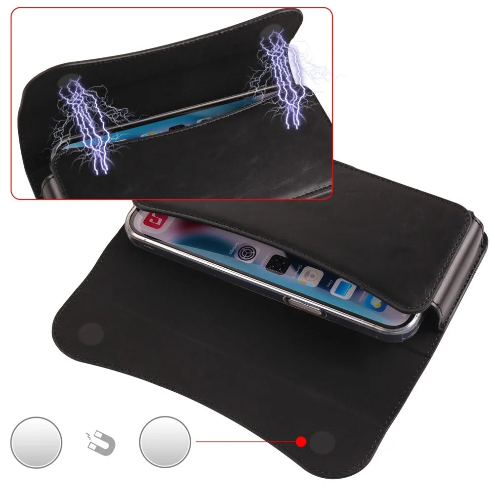 Magnetic Closure Belt Bag for 7.2 inch Phone Anti-Scratch PU Leather Waist Phone Pouch - Black - 6
