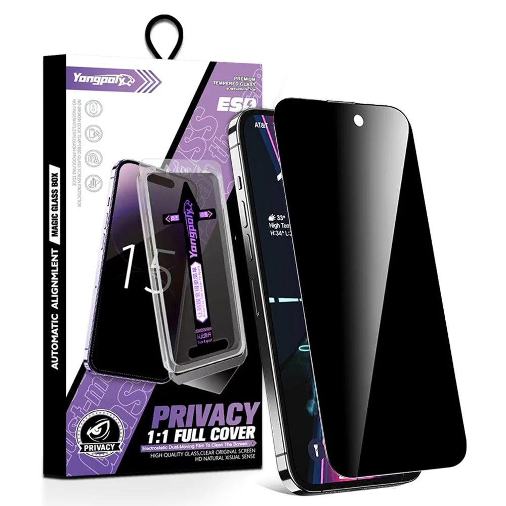 YONGPOLY For iPhone 14 Pro Anti-peeping Screen Protector Dust-proof Silk Printing Tempered Glass Film - 1