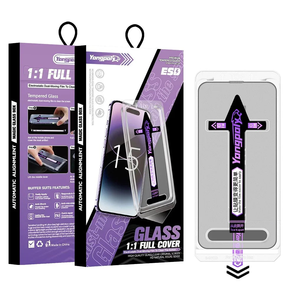 YONGPOLY For iPhone 15 Pro Max Tempered Glass Screen Protector Silk Printing Film with Dust-Proof Net - 1
